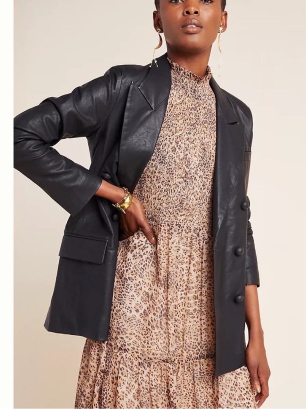 Blank NYC Black Faux Leather Double-Breasted Blazer Jacket Size Small Women’s
